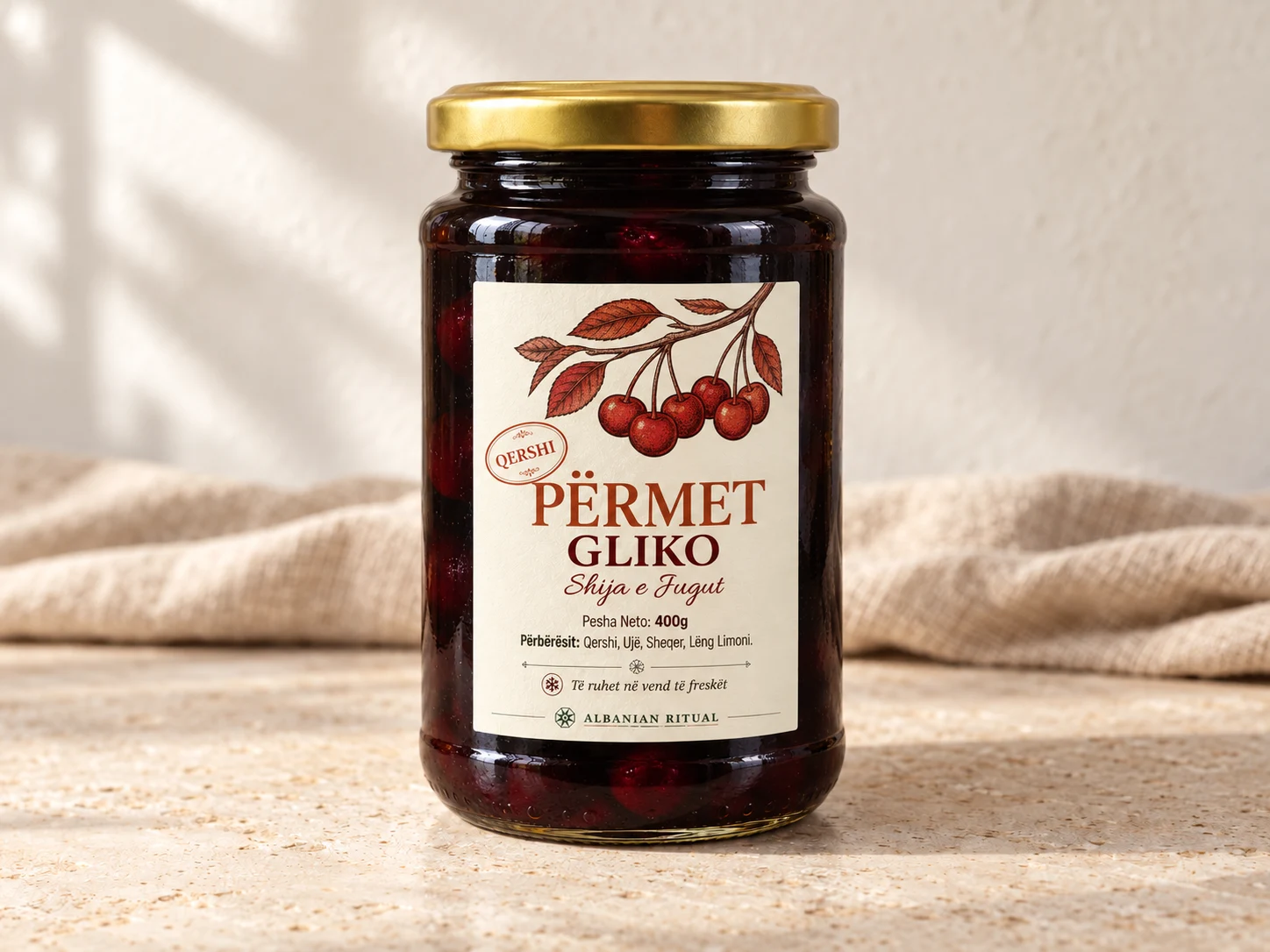 Product visualisation: Gliko of Përmet — Sour Cherry