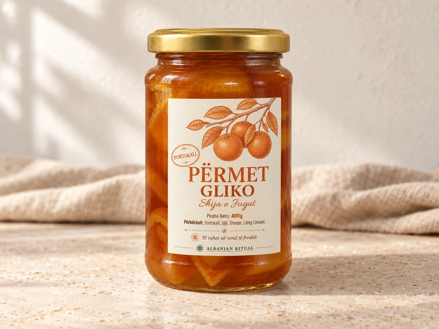 Product visualisation: Gliko of Përmet — Orange