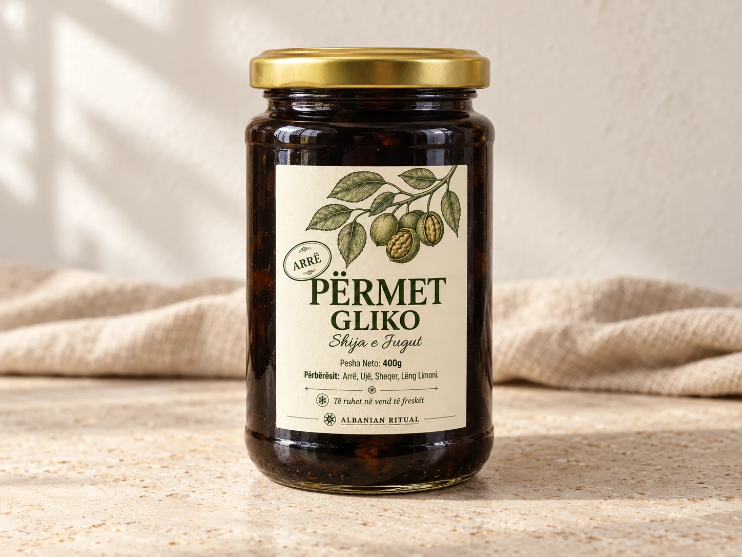 Product visualisation: Gliko of Përmet — Green Walnut